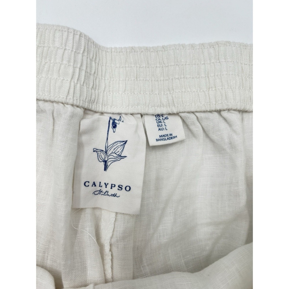 Calypso St. Barth Linen Embroidered Floral Wide Leg Pants White Women's L - Picture 2 of 9